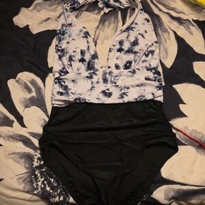 Elegant Black and White Women's One Piece Swimsuit